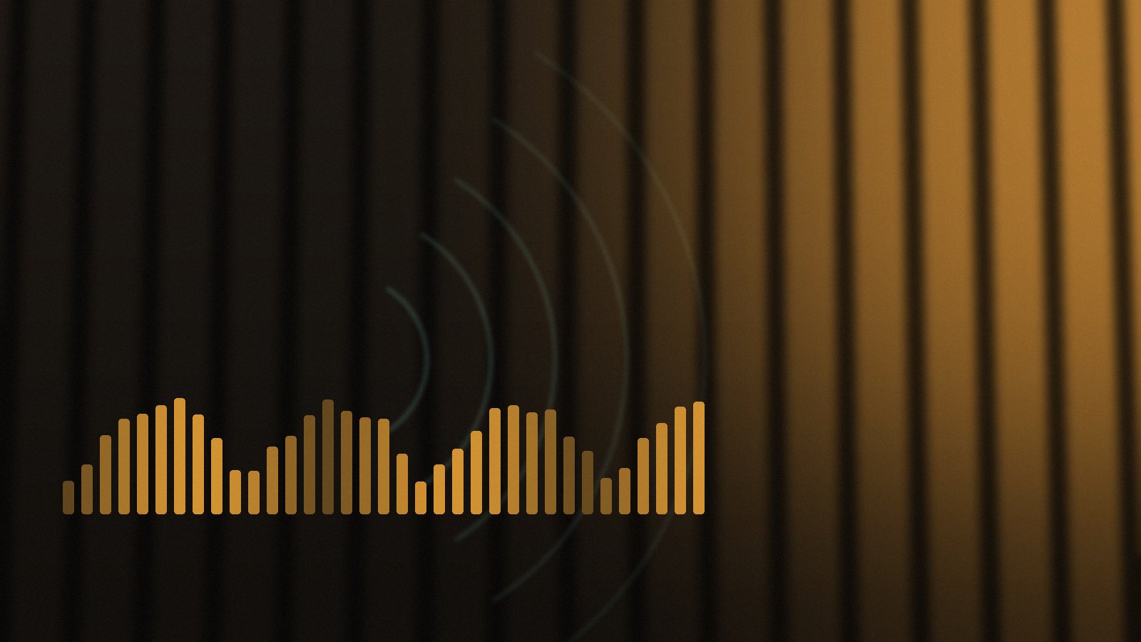 Abstract amber signal bars fading across a dark concrete corridor.